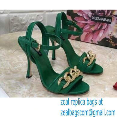 Dolce & Gabbana Heel 10.5cm Leather Chain Sandals Green 2021